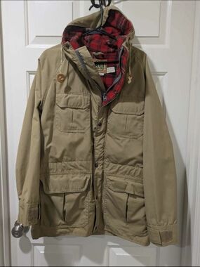 REI Tan Field Jacket with Red Plaid Lining